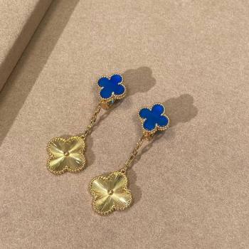 Van Cleef Arpels Alhambra Earrings, 2 Motifs Blue/Gold 2025 0619 (YF-250619064)
