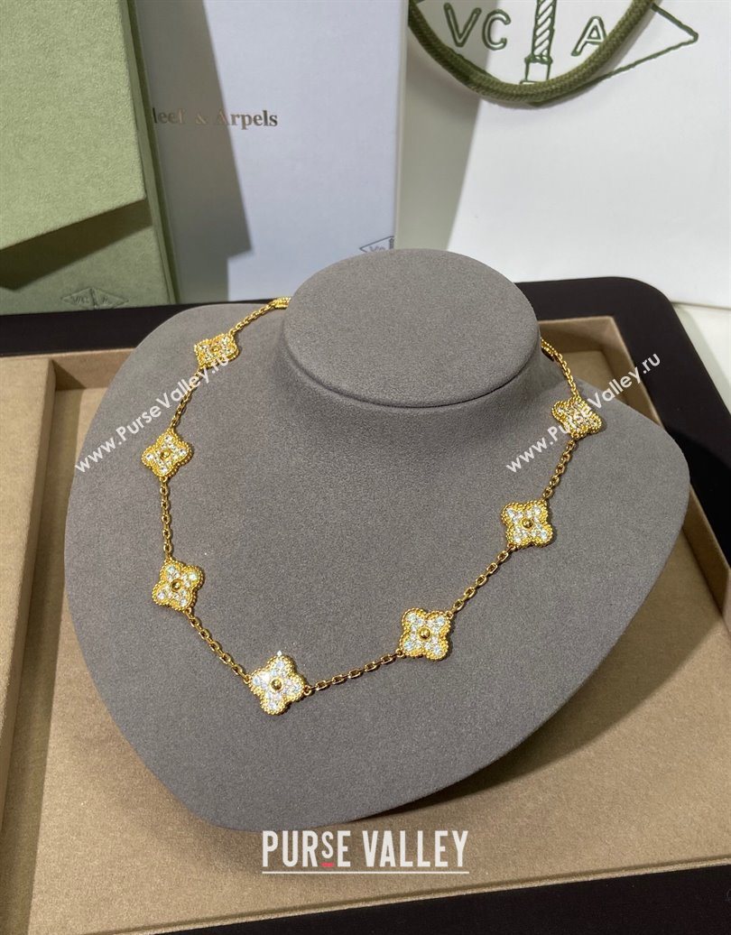 Van Cleef Arpels Alhambra Long Necklace, 10 Motifs Strass/Gold 2025 0619 (YF-250619067)
