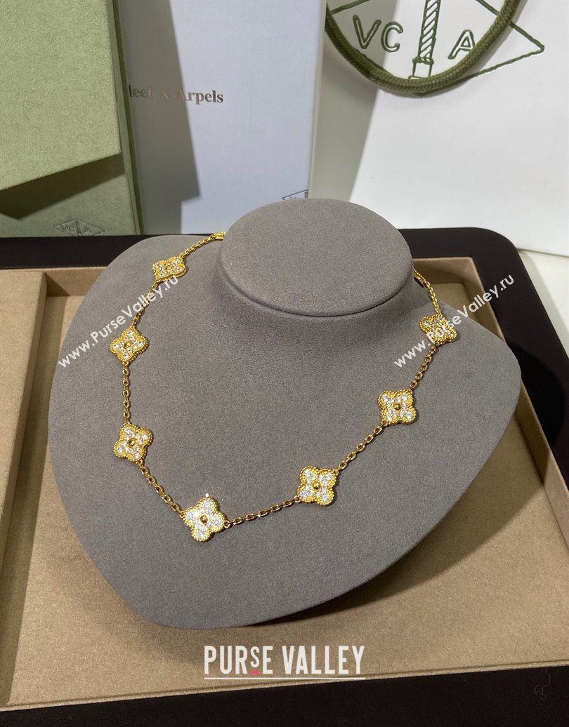 Van Cleef Arpels Alhambra Long Necklace, 10 Motifs Strass/Gold 2025 0619 (YF-250619067)