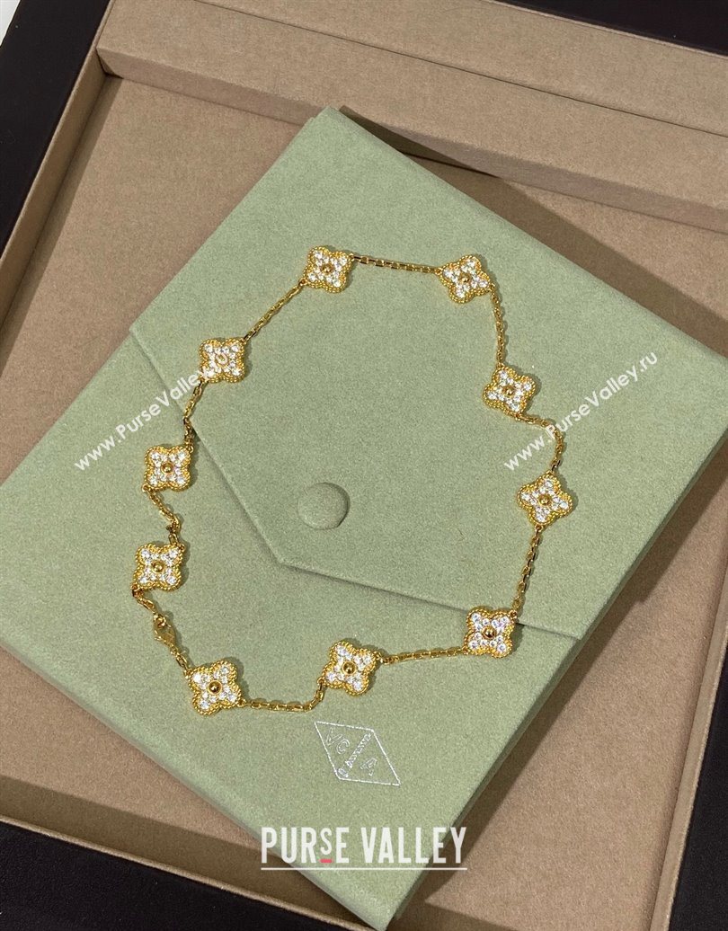 Van Cleef Arpels Alhambra Long Necklace, 10 Motifs Strass/Gold 2025 0619 (YF-250619067)