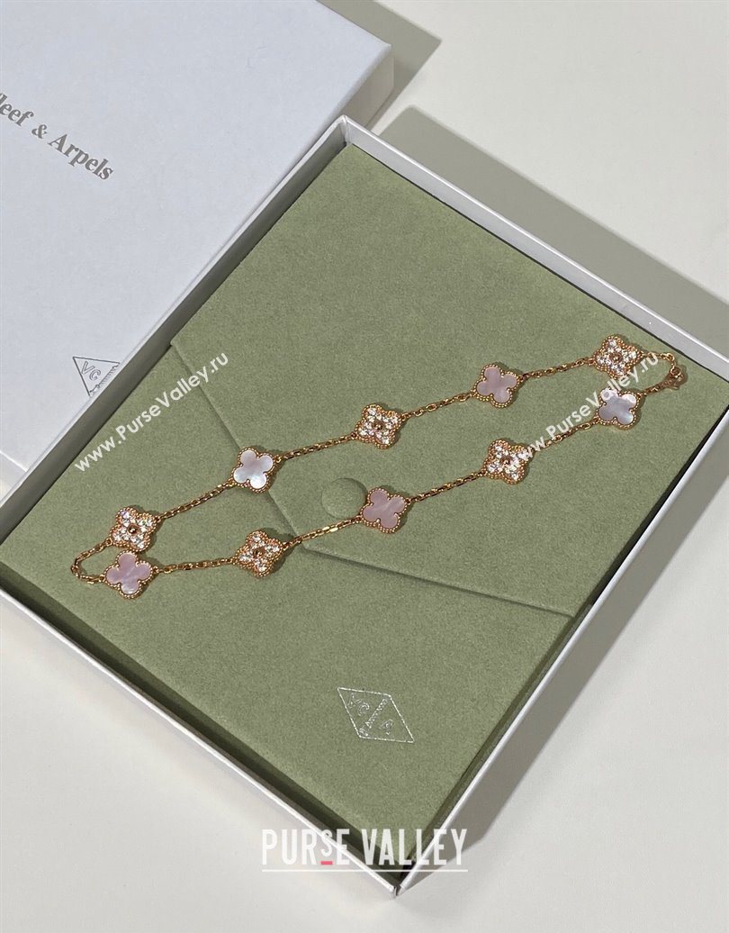 Van Cleef Arpels Alhambra Long Necklace, 10 Motifs Pink/Strass 2025 0619 (YF-250619068)