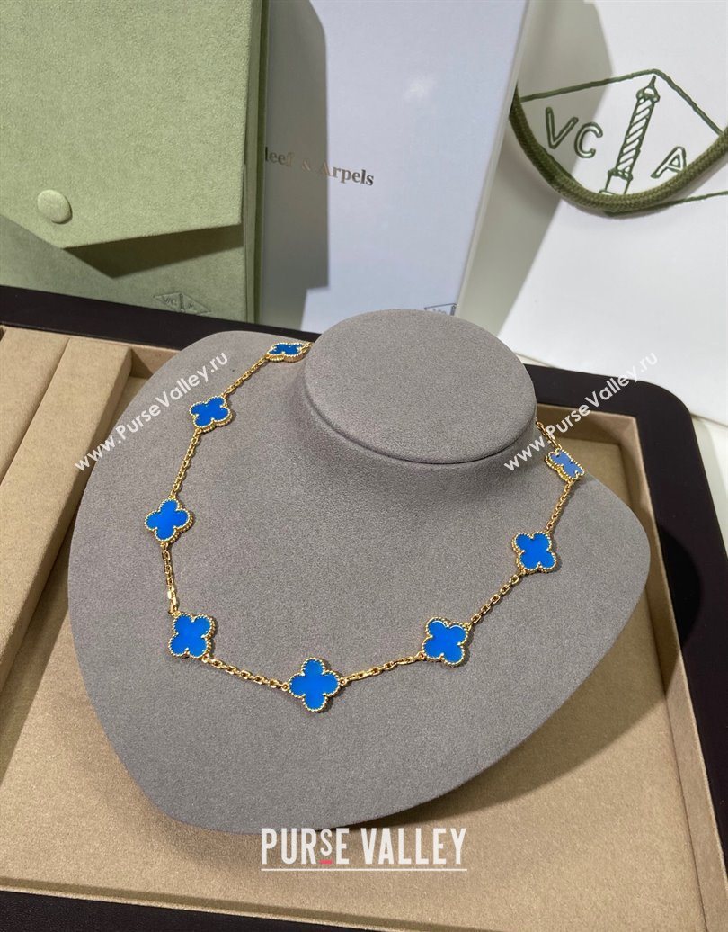 Van Cleef Arpels Alhambra Long Necklace, 10 Motifs Blue/Gold 2025 0619 (YF-250619070)