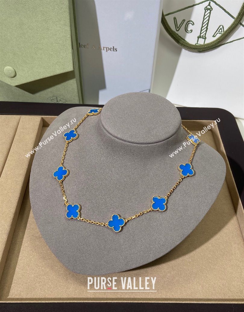 Van Cleef Arpels Alhambra Long Necklace, 10 Motifs Blue/Gold 2025 0619 (YF-250619070)