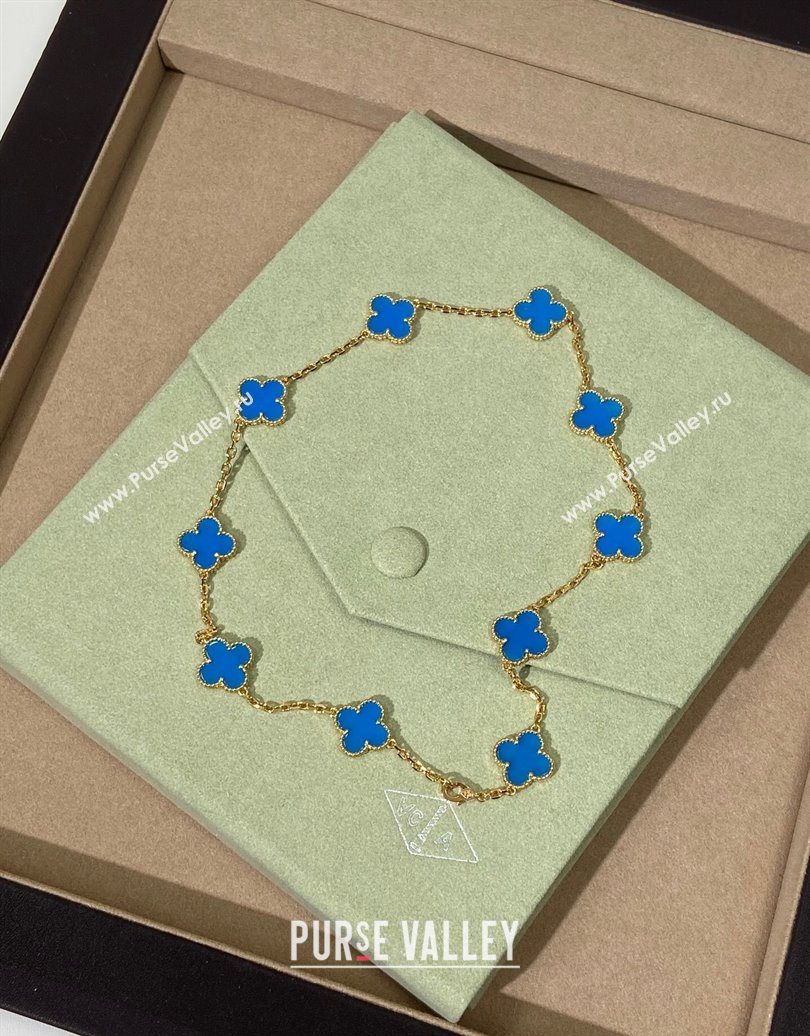 Van Cleef Arpels Alhambra Long Necklace, 10 Motifs Blue/Gold 2025 0619 (YF-250619070)