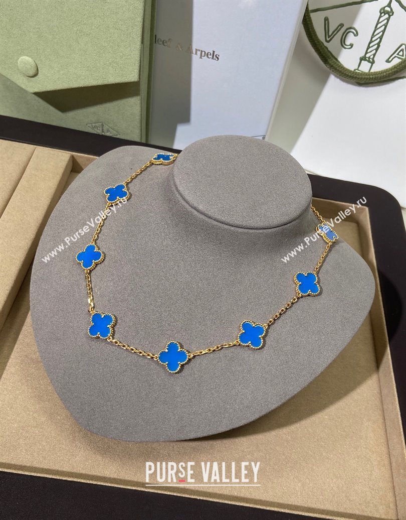 Van Cleef Arpels Alhambra Long Necklace, 10 Motifs Blue/Gold 2025 0619 (YF-250619070)