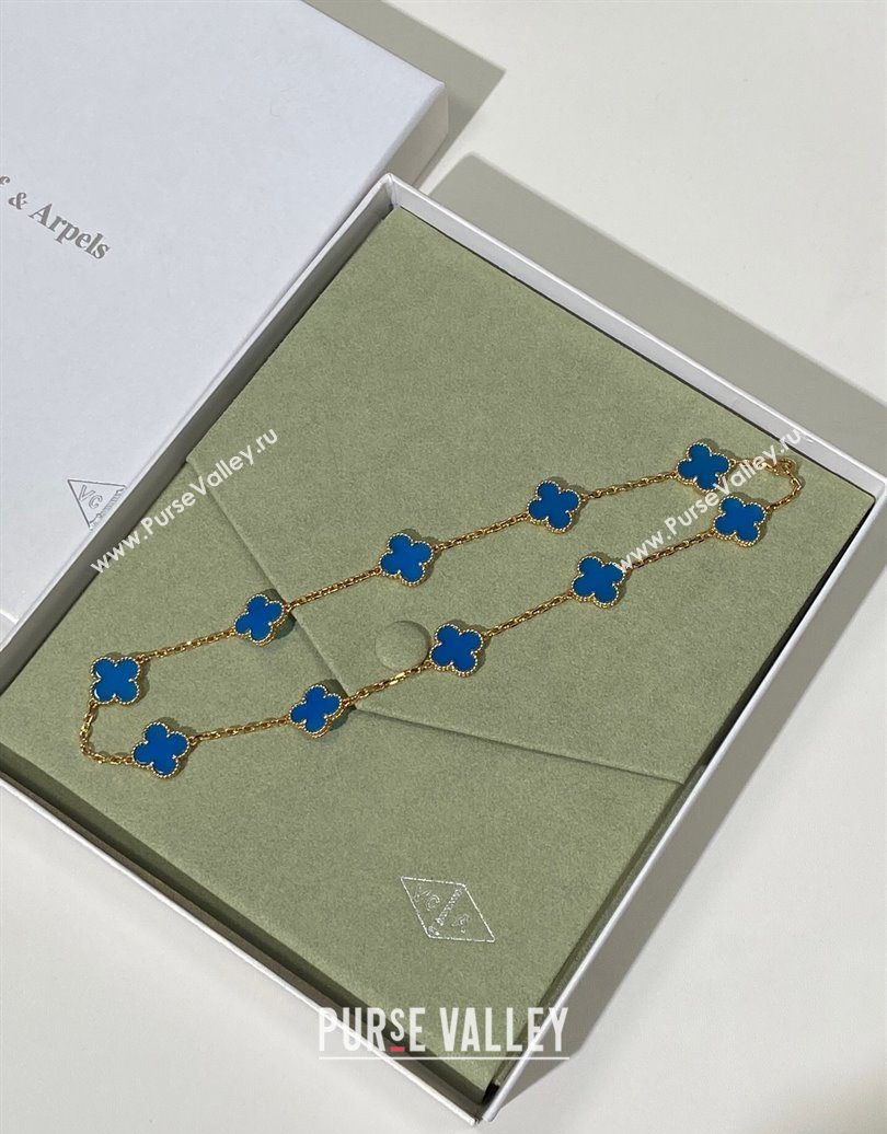 Van Cleef Arpels Alhambra Long Necklace, 10 Motifs Blue/Gold 2025 0619 (YF-250619070)