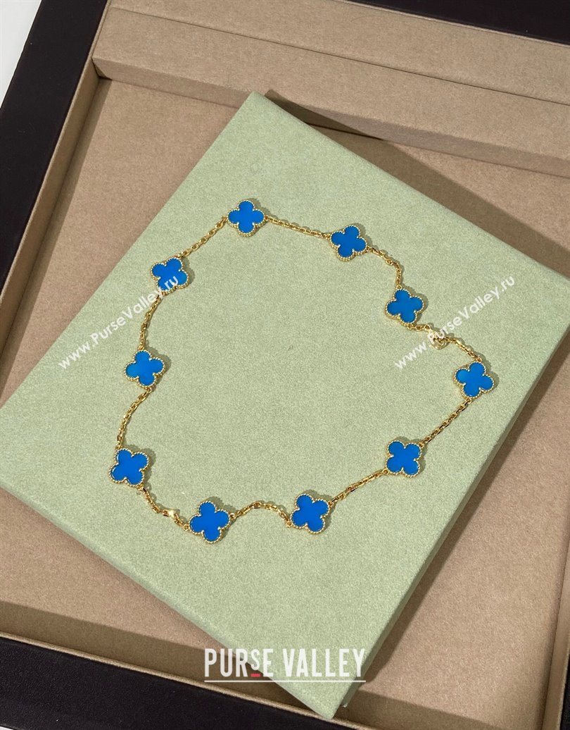Van Cleef Arpels Alhambra Long Necklace, 10 Motifs Blue/Gold 2025 0619 (YF-250619070)