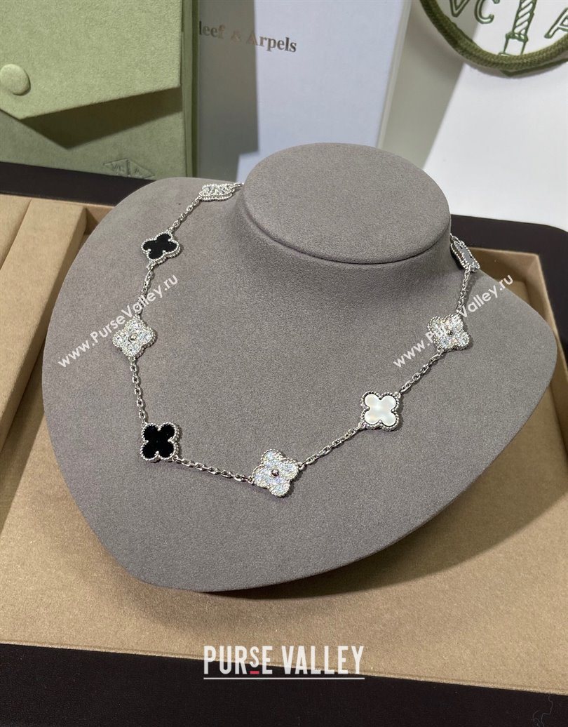 Van Cleef Arpels Alhambra Long Necklace, 10 Motifs Strass/Black 2025 0619 (YF-250619072)