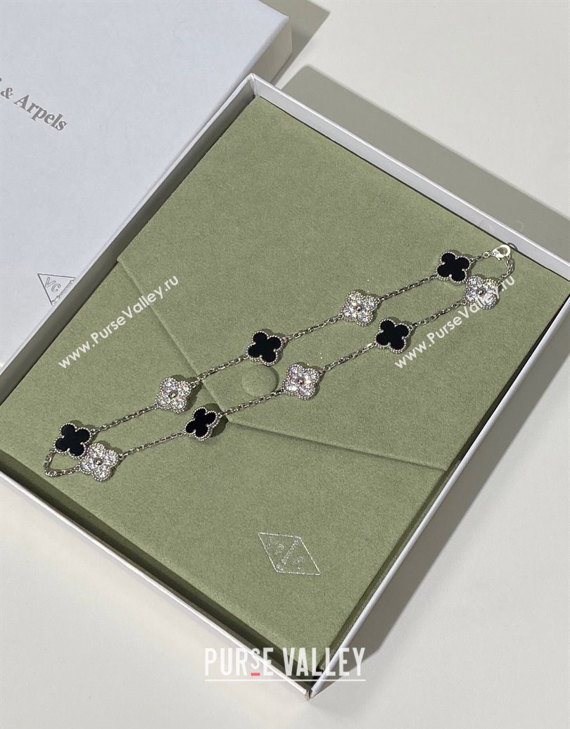 Van Cleef Arpels Alhambra Long Necklace, 10 Motifs Strass/Black 2025 0619 (YF-250619072)