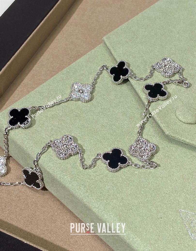 Van Cleef Arpels Alhambra Long Necklace, 10 Motifs Strass/Black 2025 0619 (YF-250619072)