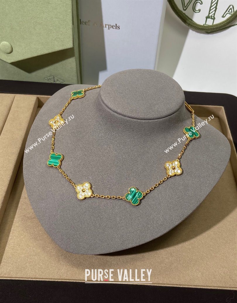 Van Cleef Arpels Alhambra Long Necklace, 10 Motifs Green/Strass 2025 0619 (YF-250619073)