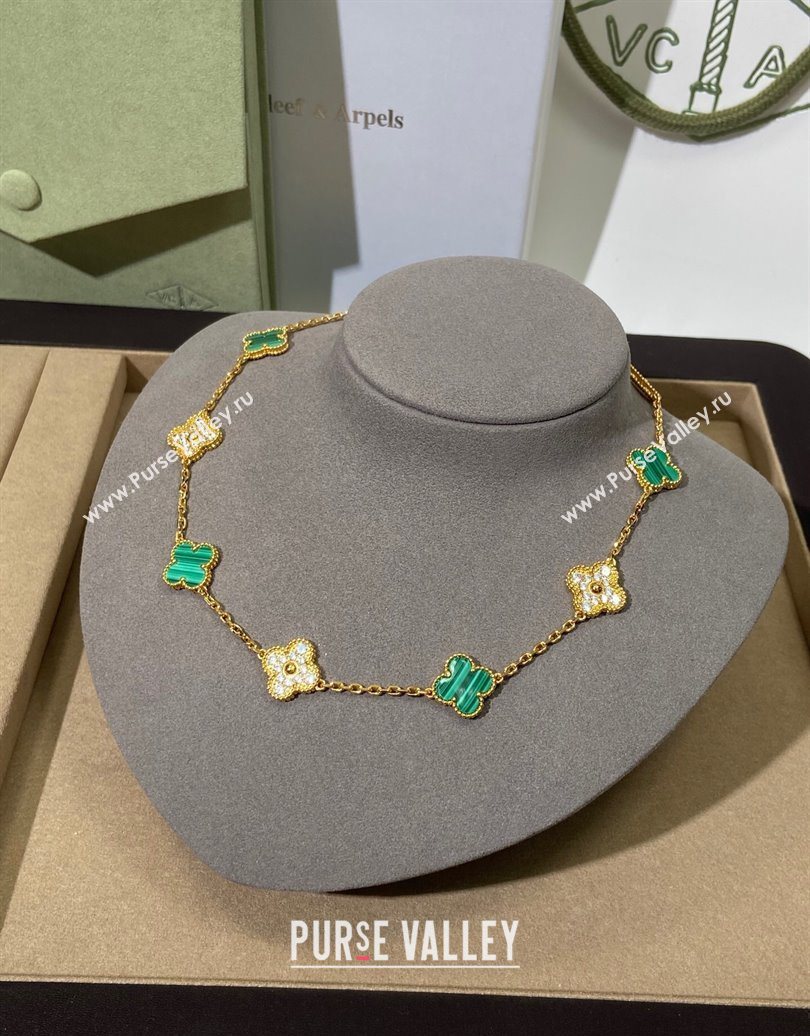 Van Cleef Arpels Alhambra Long Necklace, 10 Motifs Green/Strass 2025 0619 (YF-250619073)