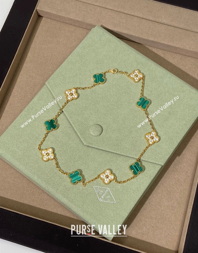 Van Cleef Arpels Alhambra Long Necklace, 10 Motifs Green/Strass 2025 0619 (YF-250619073)