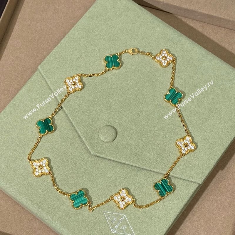 Van Cleef Arpels Alhambra Long Necklace, 10 Motifs Green/Strass 2025 0619 (YF-250619073)