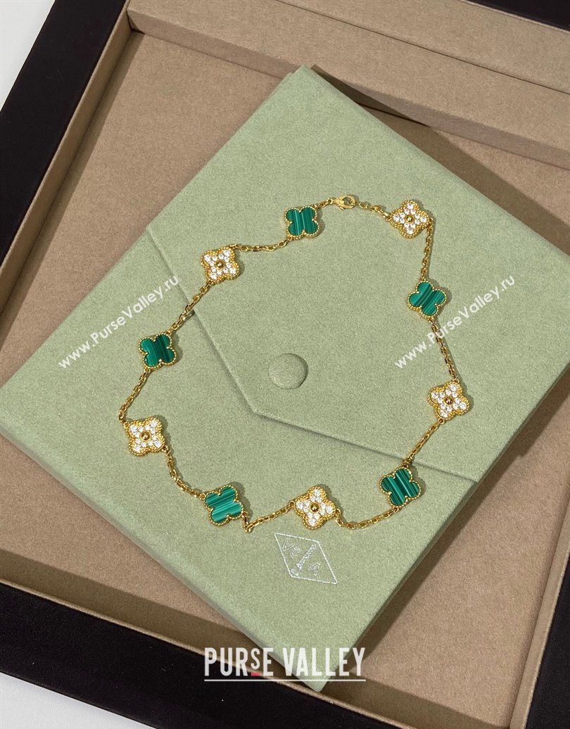 Van Cleef Arpels Alhambra Long Necklace, 10 Motifs Green/Strass 2025 0619 (YF-250619073)