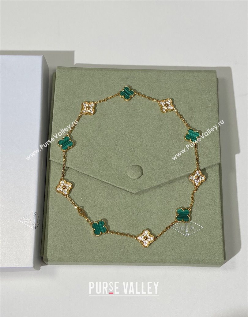 Van Cleef Arpels Alhambra Long Necklace, 10 Motifs Green/Strass 2025 0619 (YF-250619073)