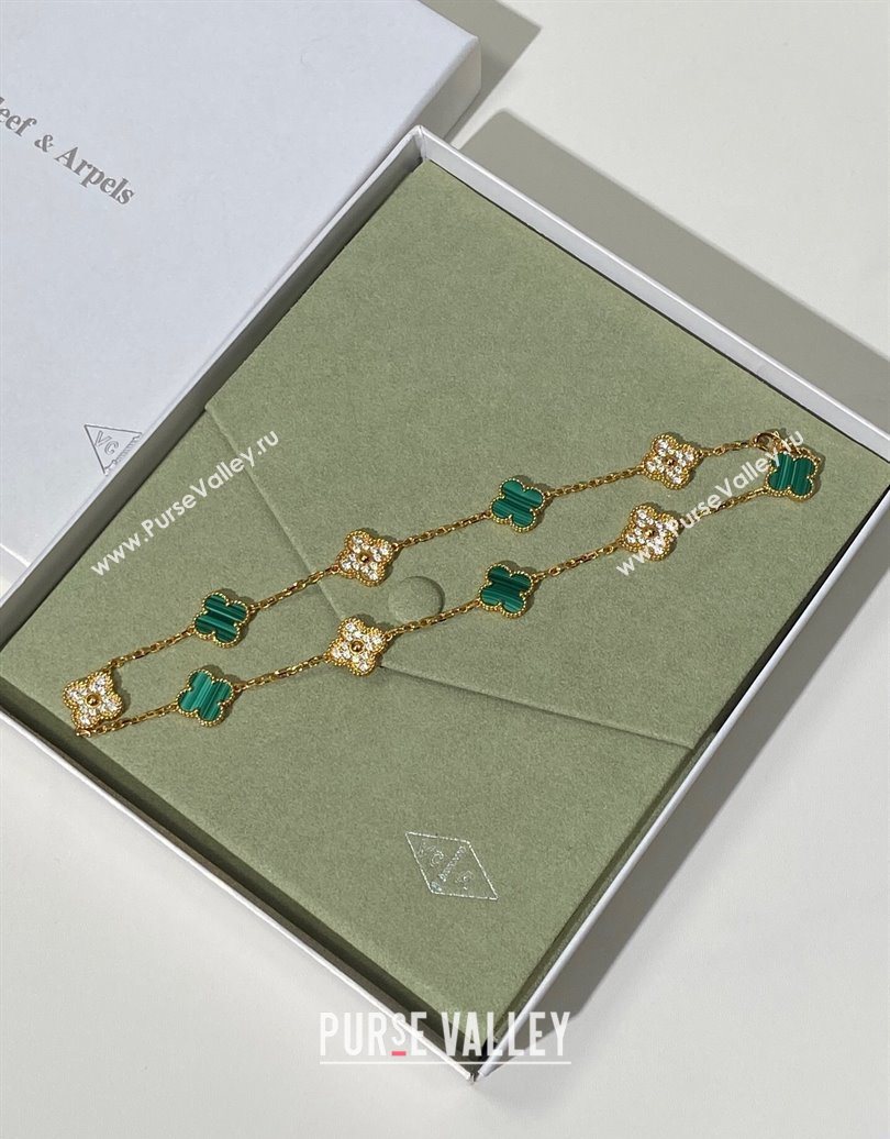 Van Cleef Arpels Alhambra Long Necklace, 10 Motifs Green/Strass 2025 0619 (YF-250619073)