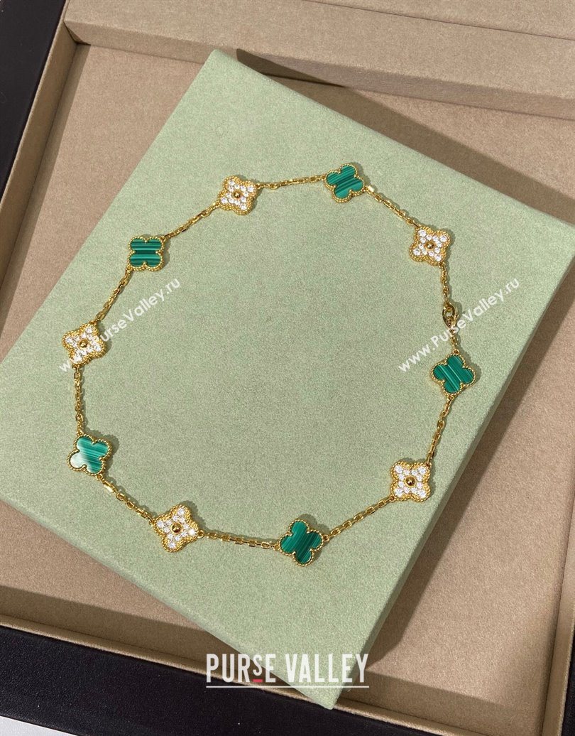Van Cleef Arpels Alhambra Long Necklace, 10 Motifs Green/Strass 2025 0619 (YF-250619073)