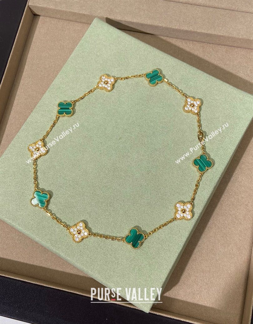 Van Cleef Arpels Alhambra Long Necklace, 10 Motifs Green/Strass 2025 0619 (YF-250619073)