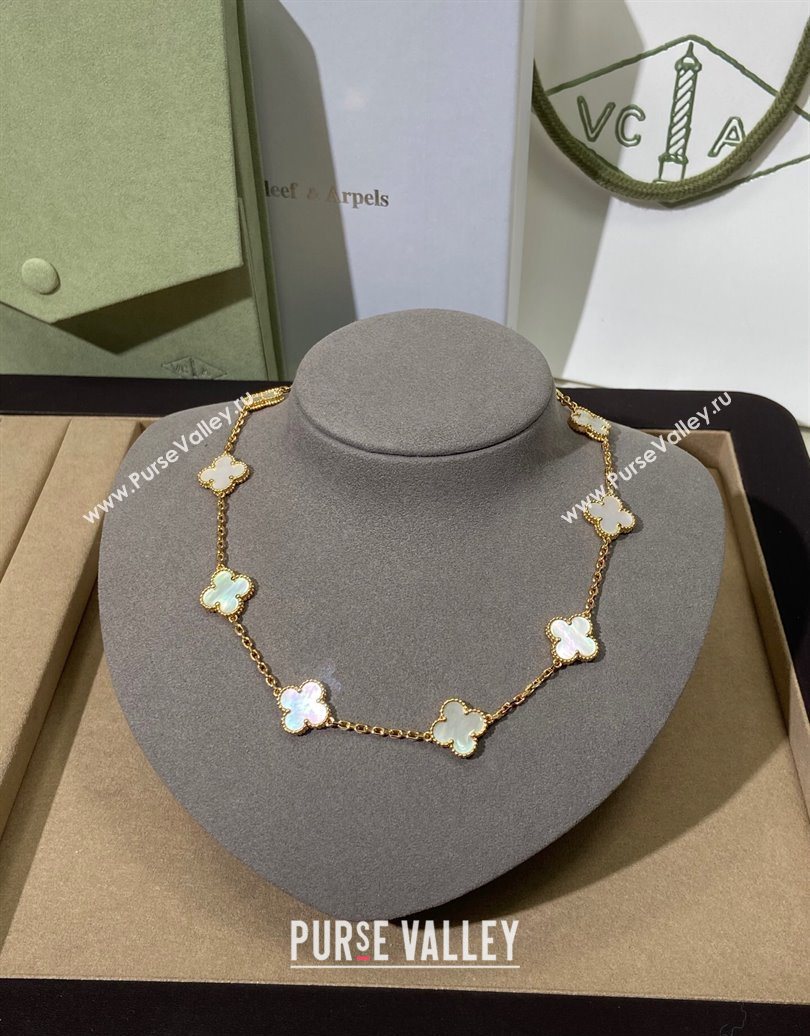 Van Cleef Arpels Alhambra Long Necklace, 10 Motifs White/Gold 2025 0619 (YF-250619076)