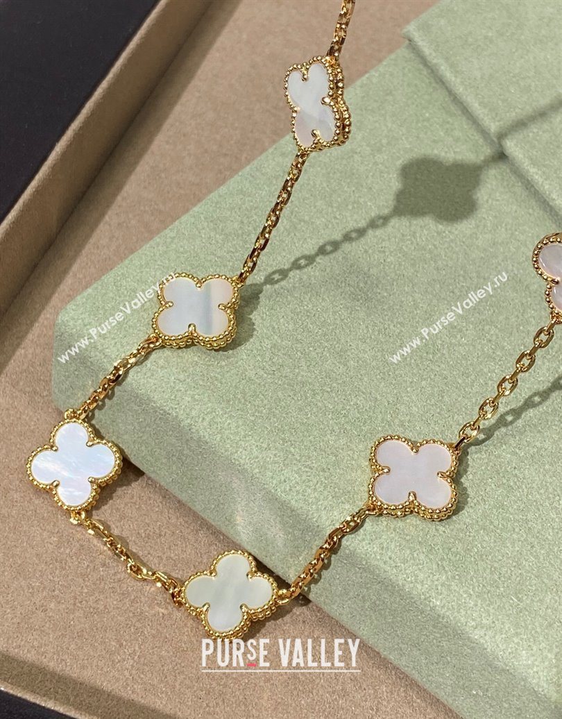 Van Cleef Arpels Alhambra Long Necklace, 10 Motifs White/Gold 2025 0619 (YF-250619076)