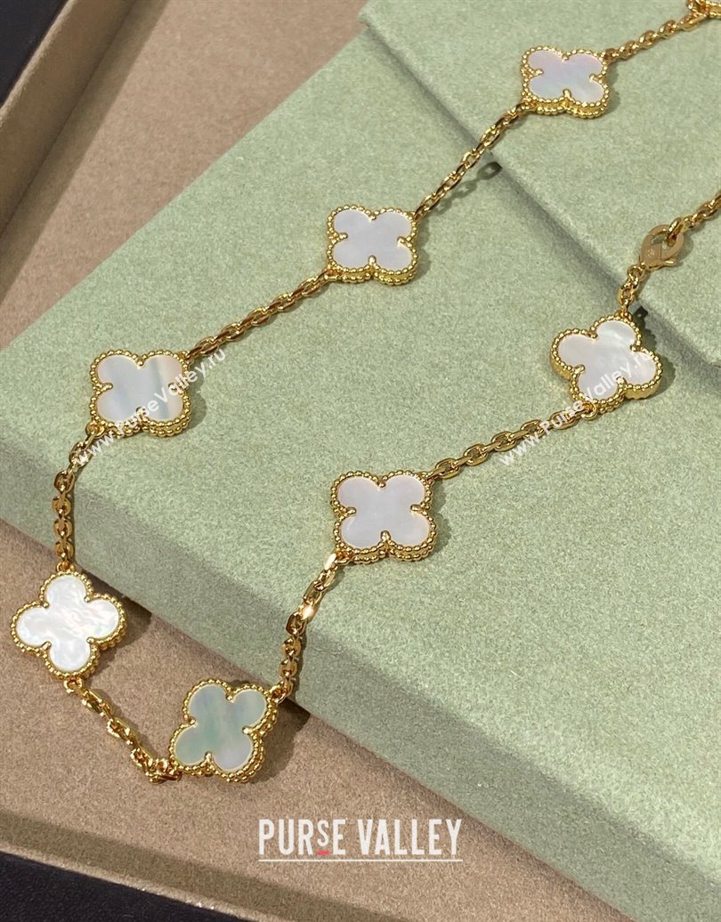 Van Cleef Arpels Alhambra Long Necklace, 10 Motifs White/Gold 2025 0619 (YF-250619076)