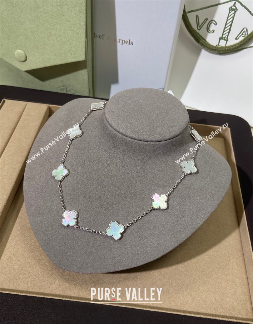 Van Cleef Arpels Alhambra Long Necklace, 10 Motifs White/Silver 2025 0619 (YF-250619077)