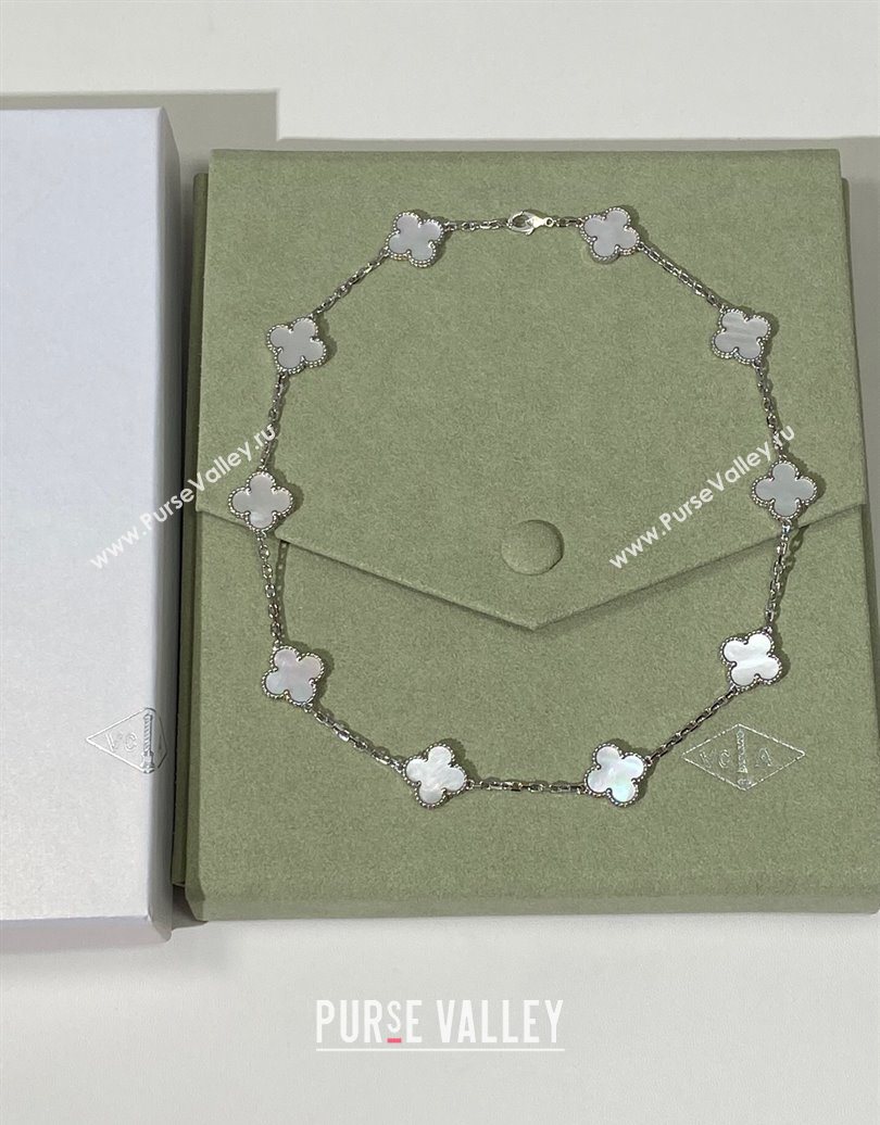 Van Cleef Arpels Alhambra Long Necklace, 10 Motifs White/Silver 2025 0619 (YF-250619077)