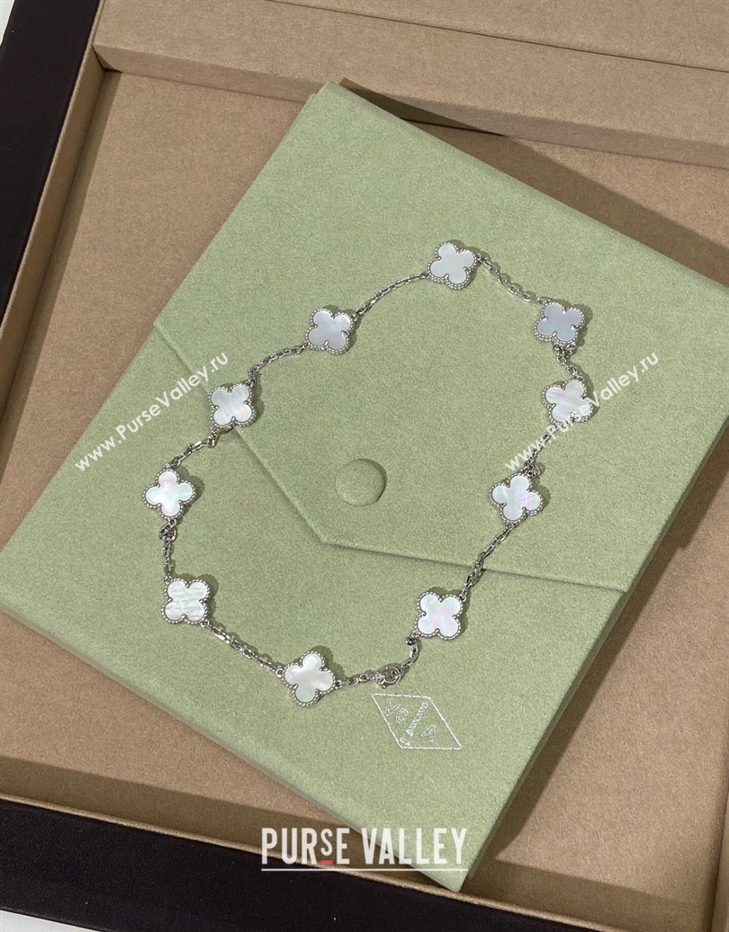 Van Cleef Arpels Alhambra Long Necklace, 10 Motifs White/Silver 2025 0619 (YF-250619077)
