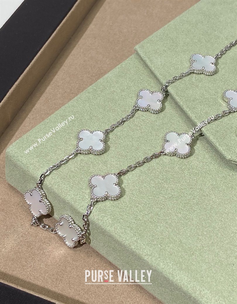 Van Cleef Arpels Alhambra Long Necklace, 10 Motifs White/Silver 2025 0619 (YF-250619077)