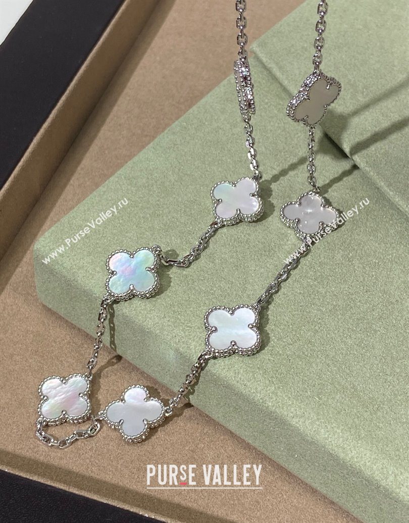 Van Cleef Arpels Alhambra Long Necklace, 10 Motifs White/Silver 2025 0619 (YF-250619077)