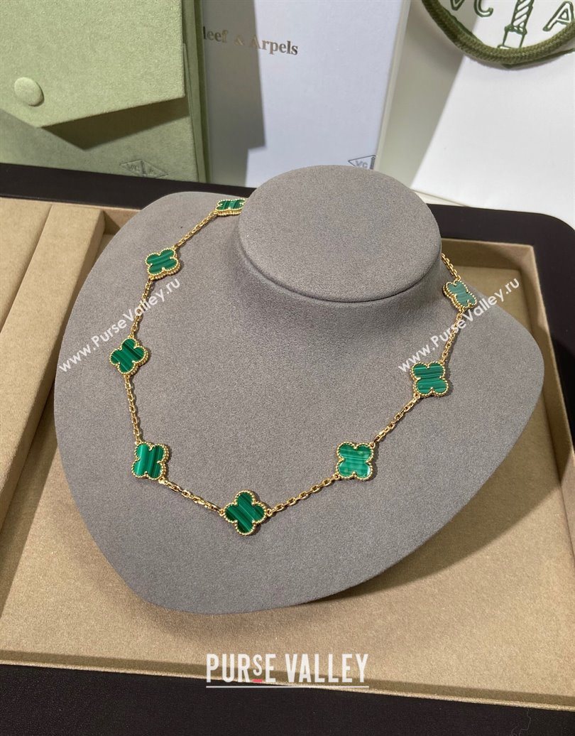 Van Cleef Arpels Alhambra Long Necklace, 10 Motifs Green/Gold 2025 0619 (YF-250619078)