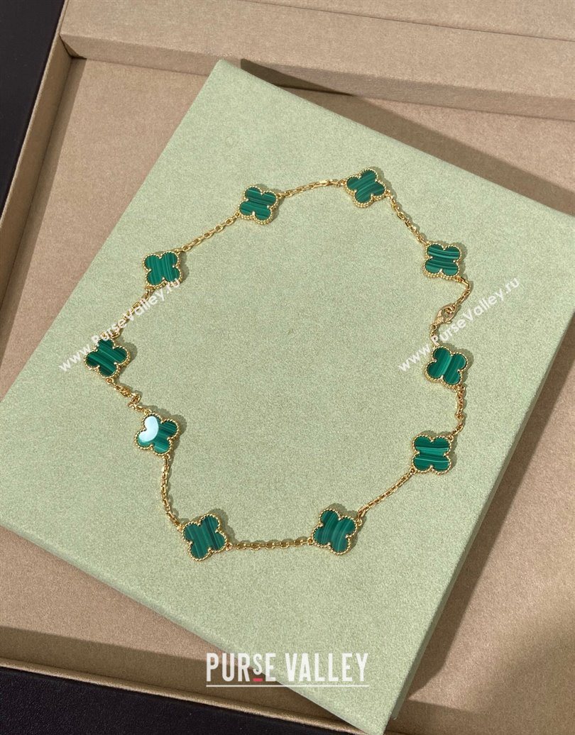 Van Cleef Arpels Alhambra Long Necklace, 10 Motifs Green/Gold 2025 0619 (YF-250619078)