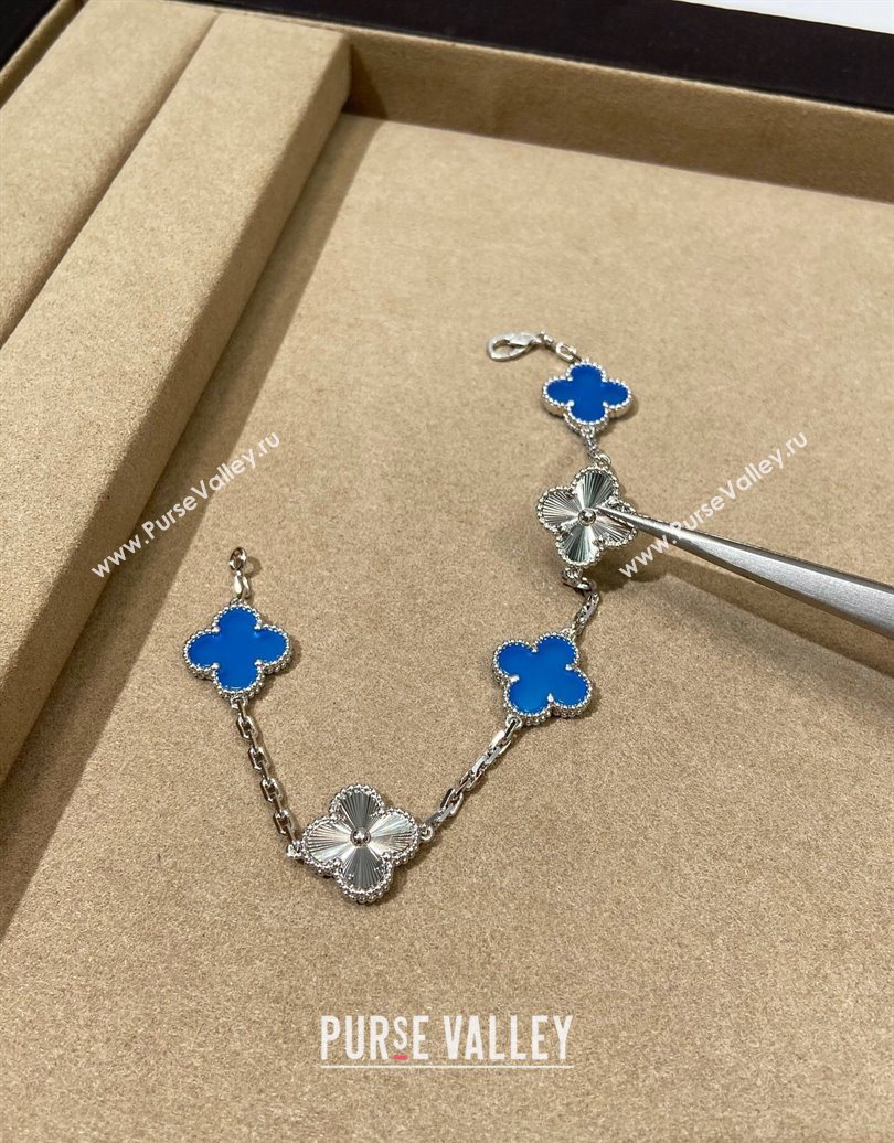 Van Cleef Arpels Alhambra Bracelet, 5 Motifs Blue/Silver 2025 0619 (YF-250619080)
