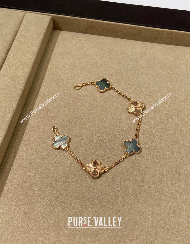 Van Cleef Arpels Alhambra Bracelet, 5 Motifs Grey/Gold 2025 0619 (YF-250619082)