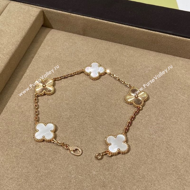 Van Cleef Arpels Alhambra Bracelet, 5 Motifs White/Gold 2025 0619 (YF-250619083)