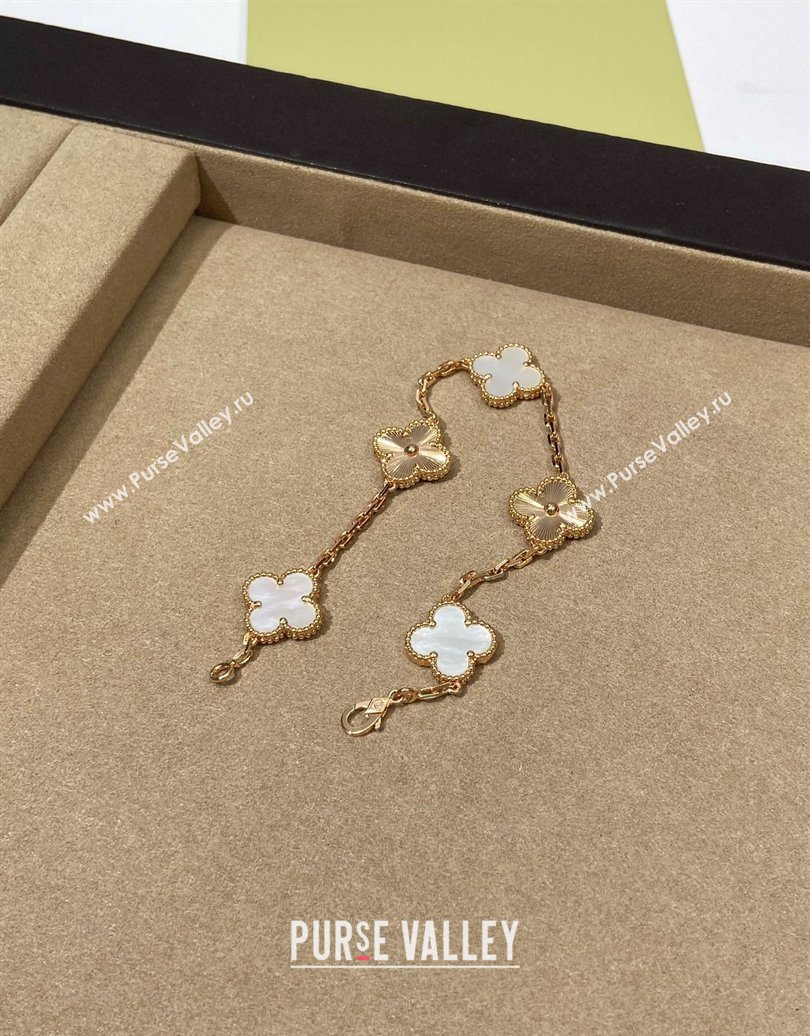 Van Cleef Arpels Alhambra Bracelet, 5 Motifs White/Gold 2025 0619 (YF-250619083)