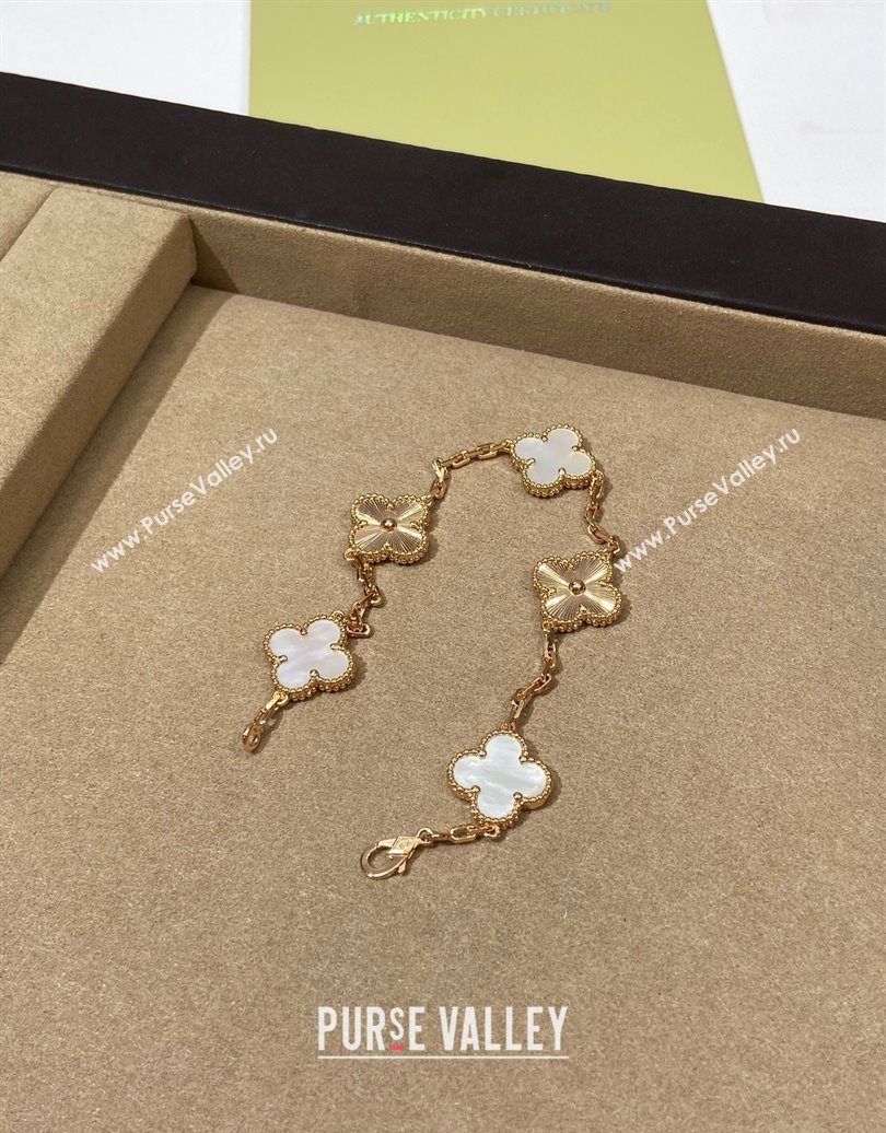 Van Cleef Arpels Alhambra Bracelet, 5 Motifs White/Gold 2025 0619 (YF-250619083)