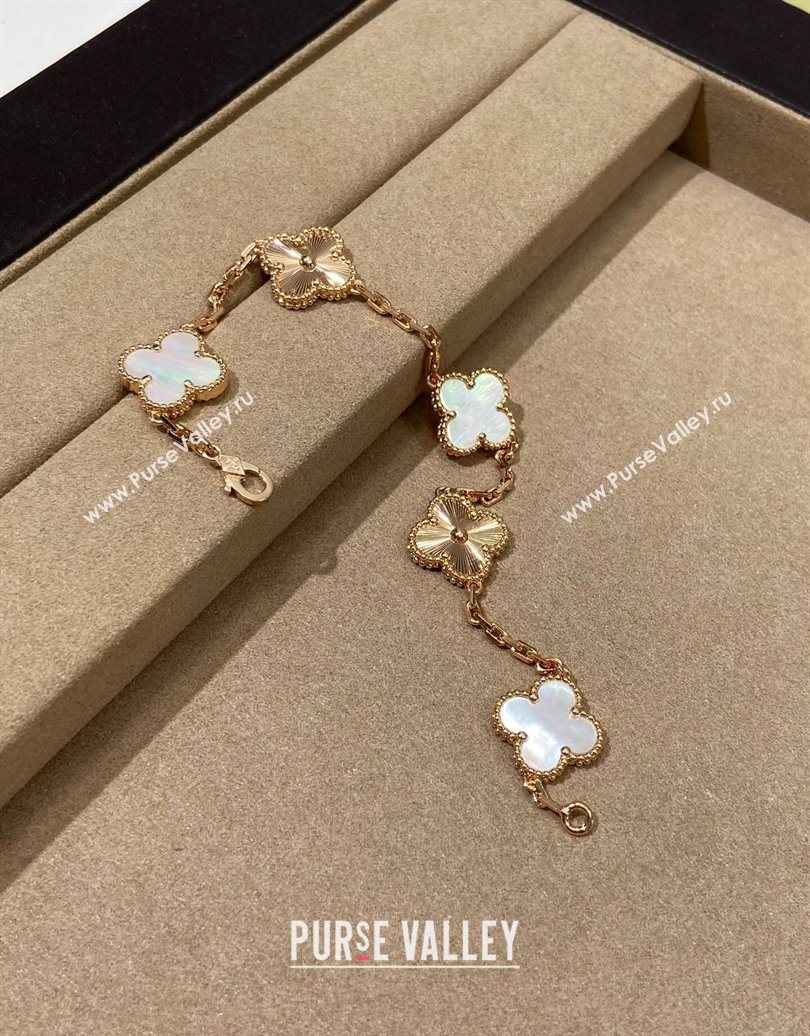 Van Cleef Arpels Alhambra Bracelet, 5 Motifs White/Gold 2025 0619 (YF-250619083)