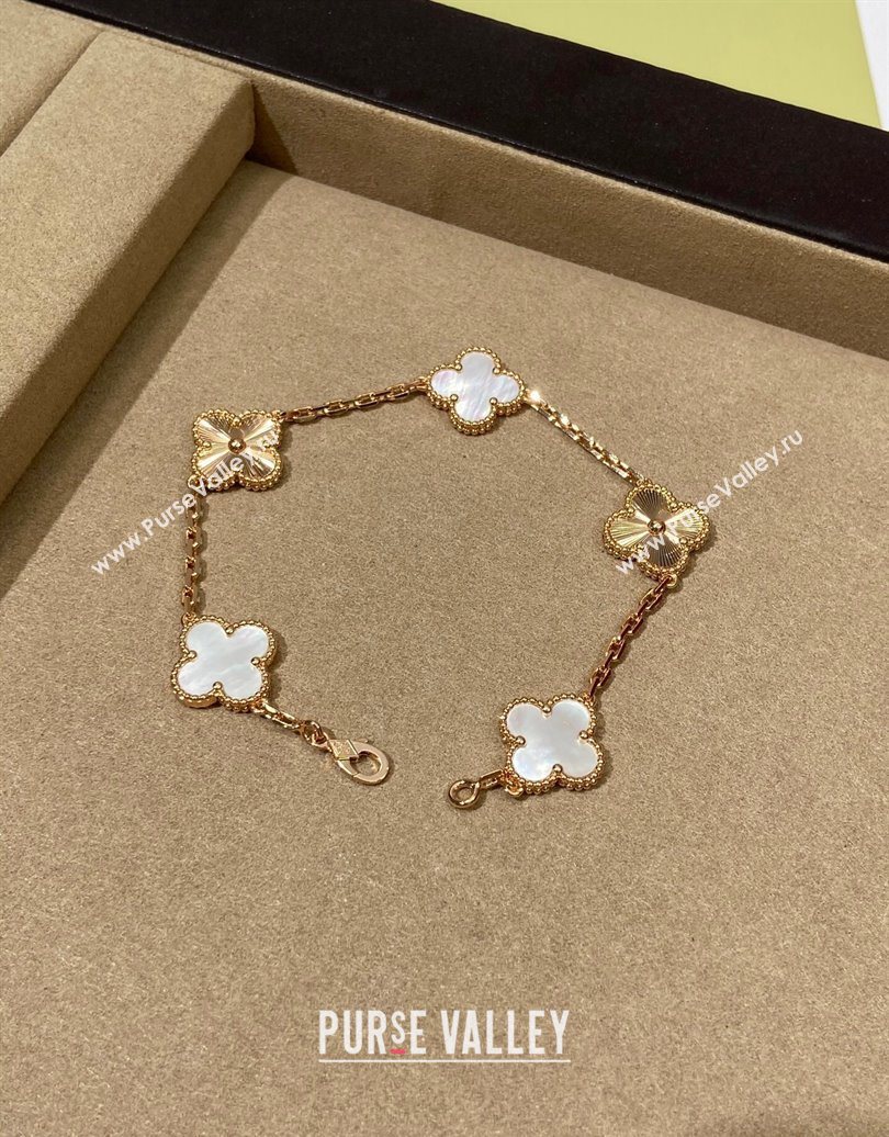 Van Cleef Arpels Alhambra Bracelet, 5 Motifs White/Gold 2025 0619 (YF-250619083)
