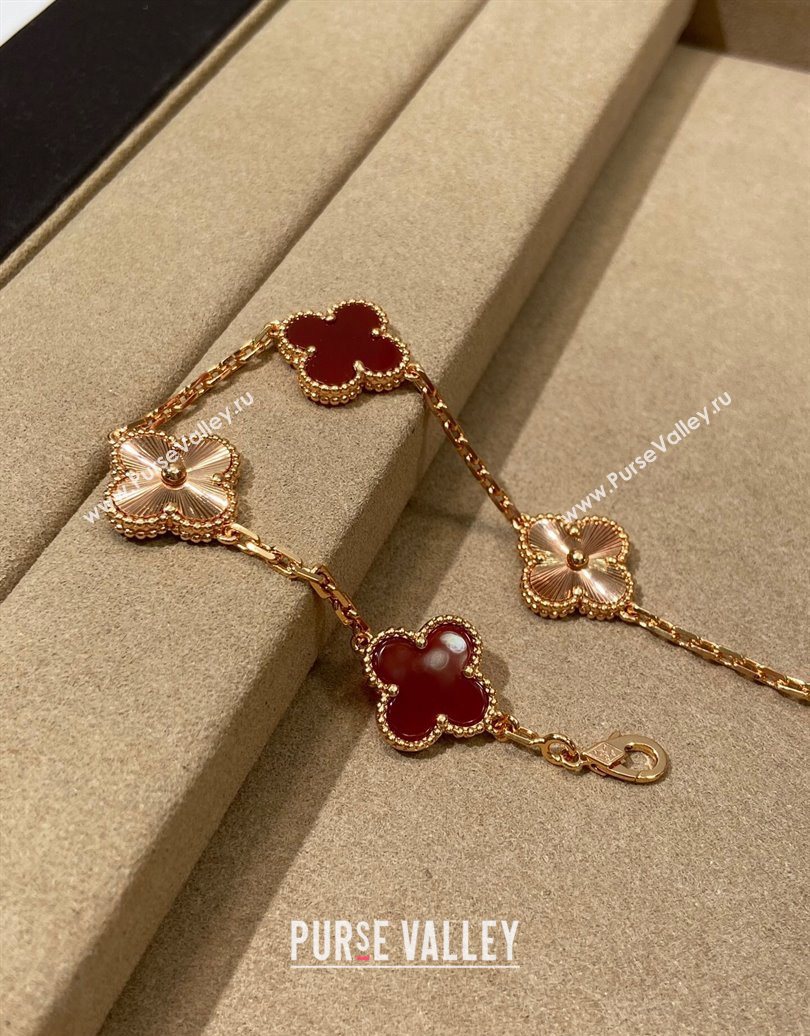 Van Cleef Arpels Alhambra Bracelet, 5 Motifs Red/Gold 2025 0619 (YF-250619084)