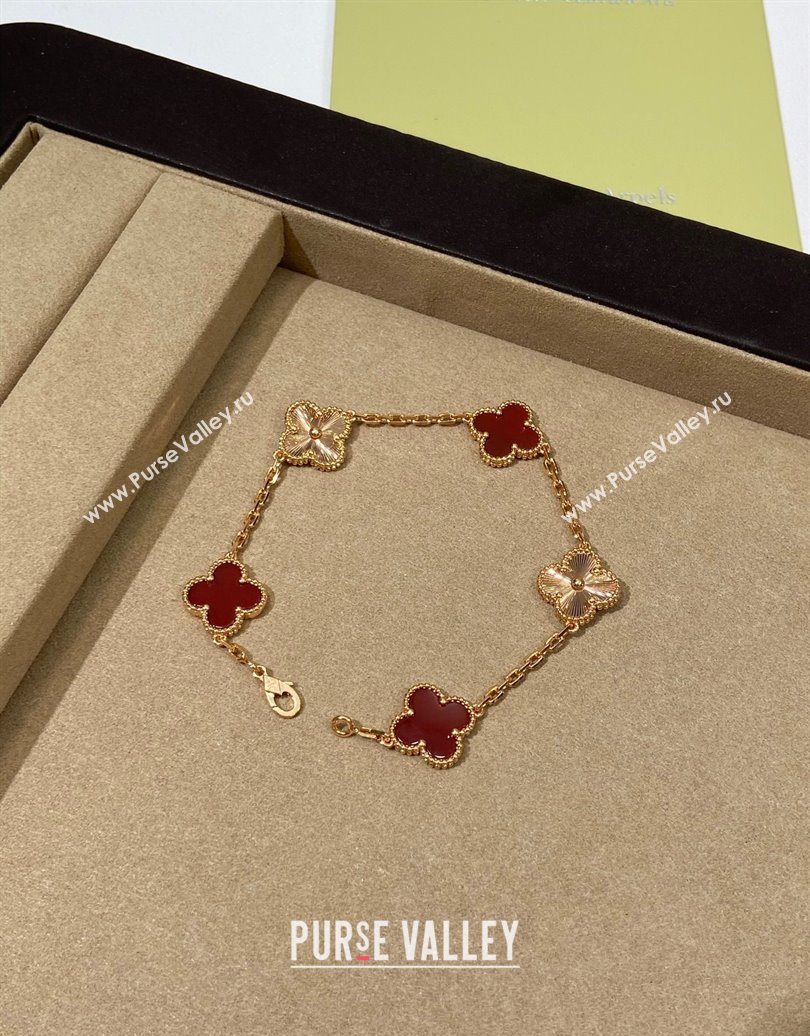 Van Cleef Arpels Alhambra Bracelet, 5 Motifs Red/Gold 2025 0619 (YF-250619084)