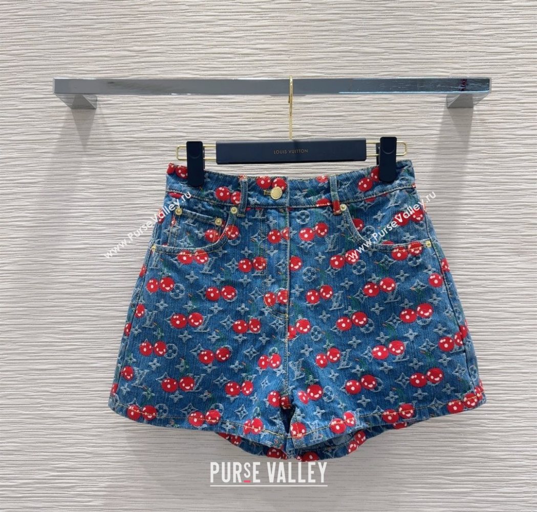 LV x TM Cherry Denim Shorts LT061928 2025 (QI-250620001)