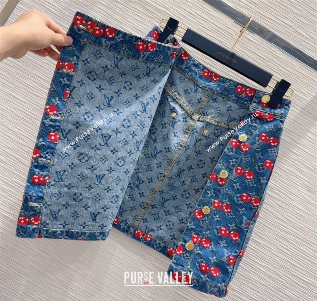 LV x TM Cherry Denim Mini Skirt LT061928 2025 (QI-250620004)