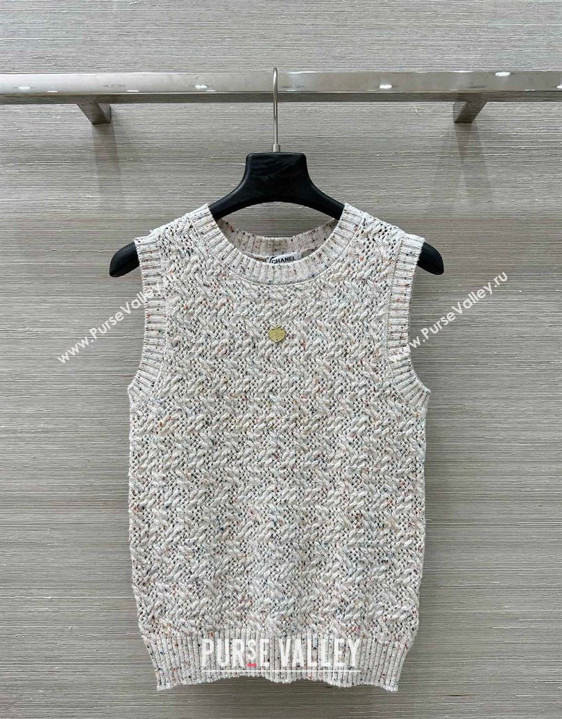 Chanel Cashmere Blend Knit Vest White 2025 0620 (QI-250620018)