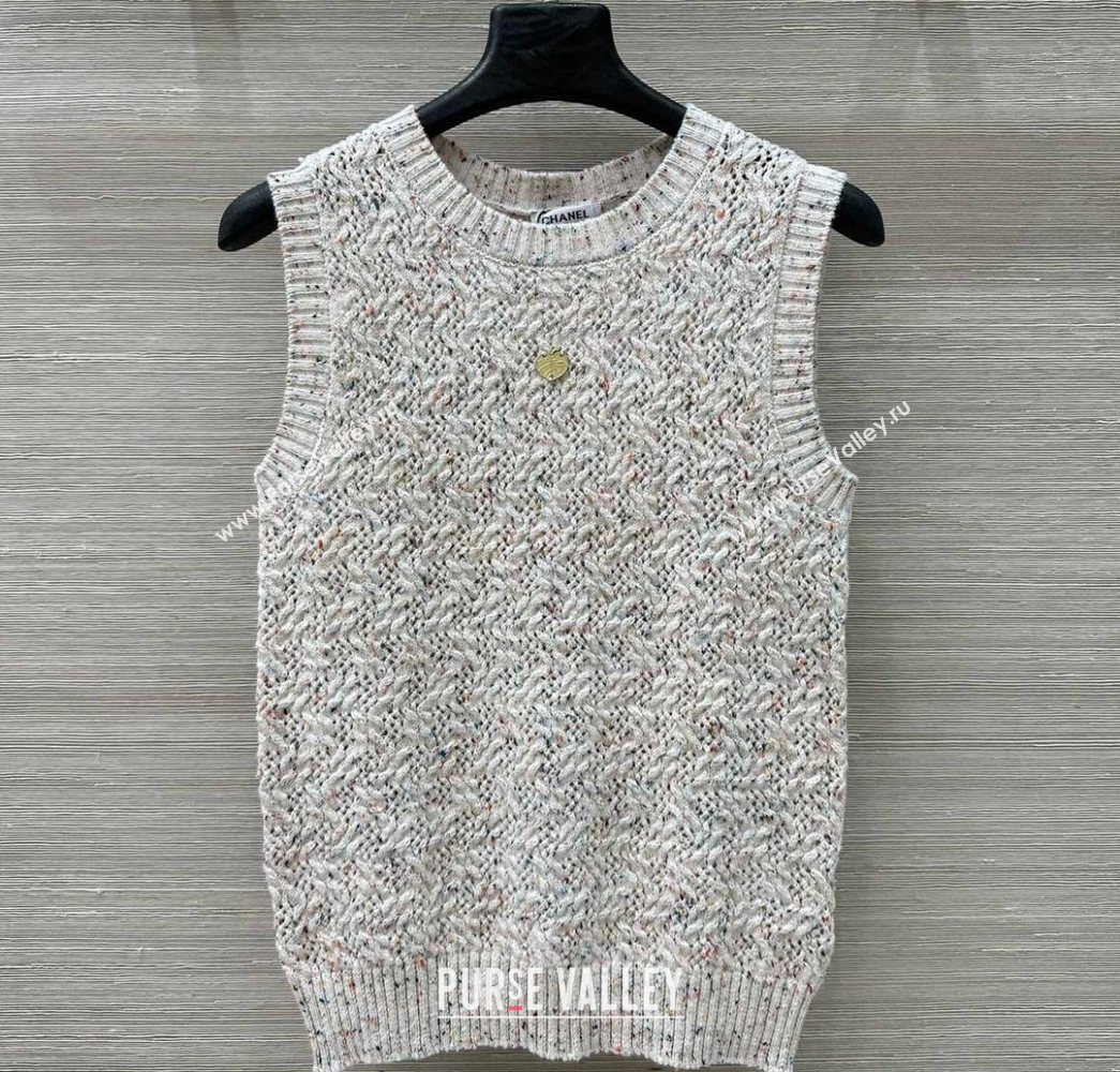 Chanel Cashmere Blend Knit Vest White 2025 0620 (QI-250620018)