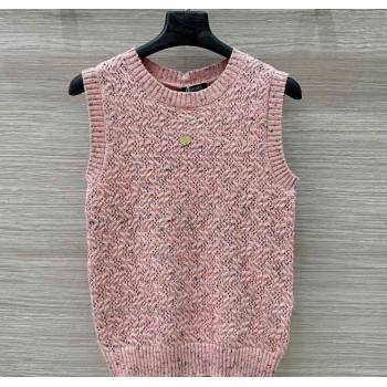 Chanel Cashmere Blend Knit Vest Pink 2025 0620 (QI-250620019)