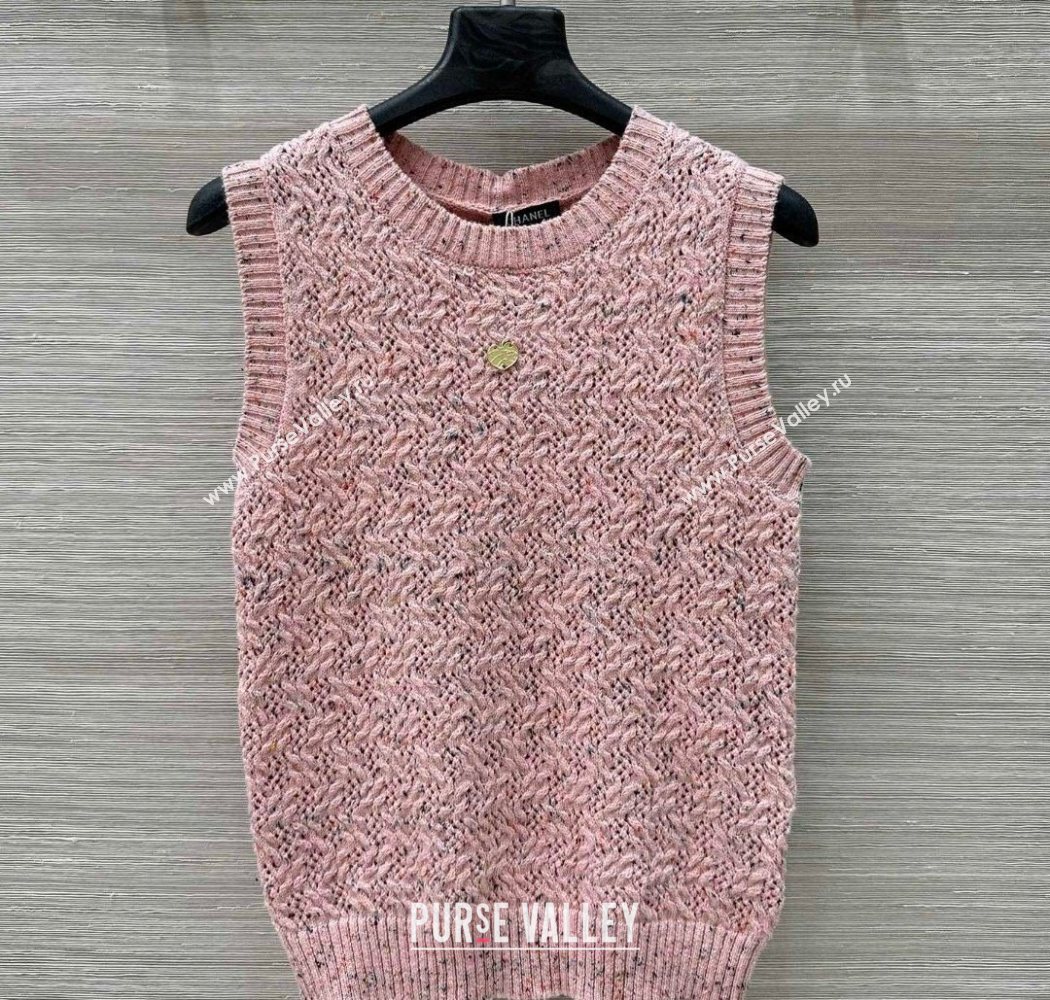 Chanel Cashmere Blend Knit Vest Pink 2025 0620 (QI-250620019)