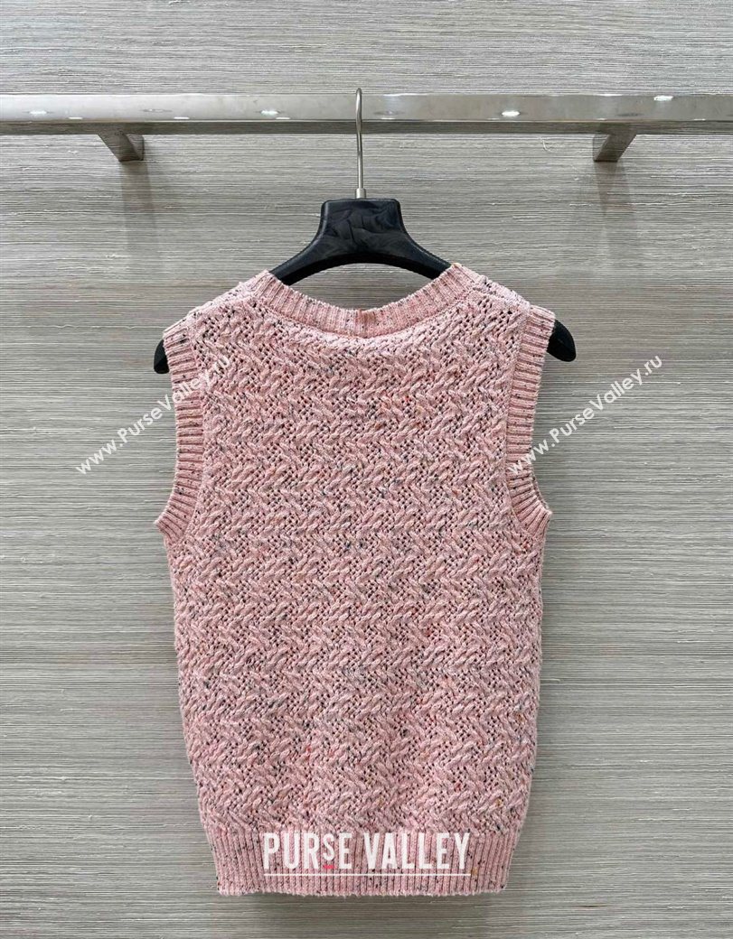 Chanel Cashmere Blend Knit Vest Pink 2025 0620 (QI-250620019)