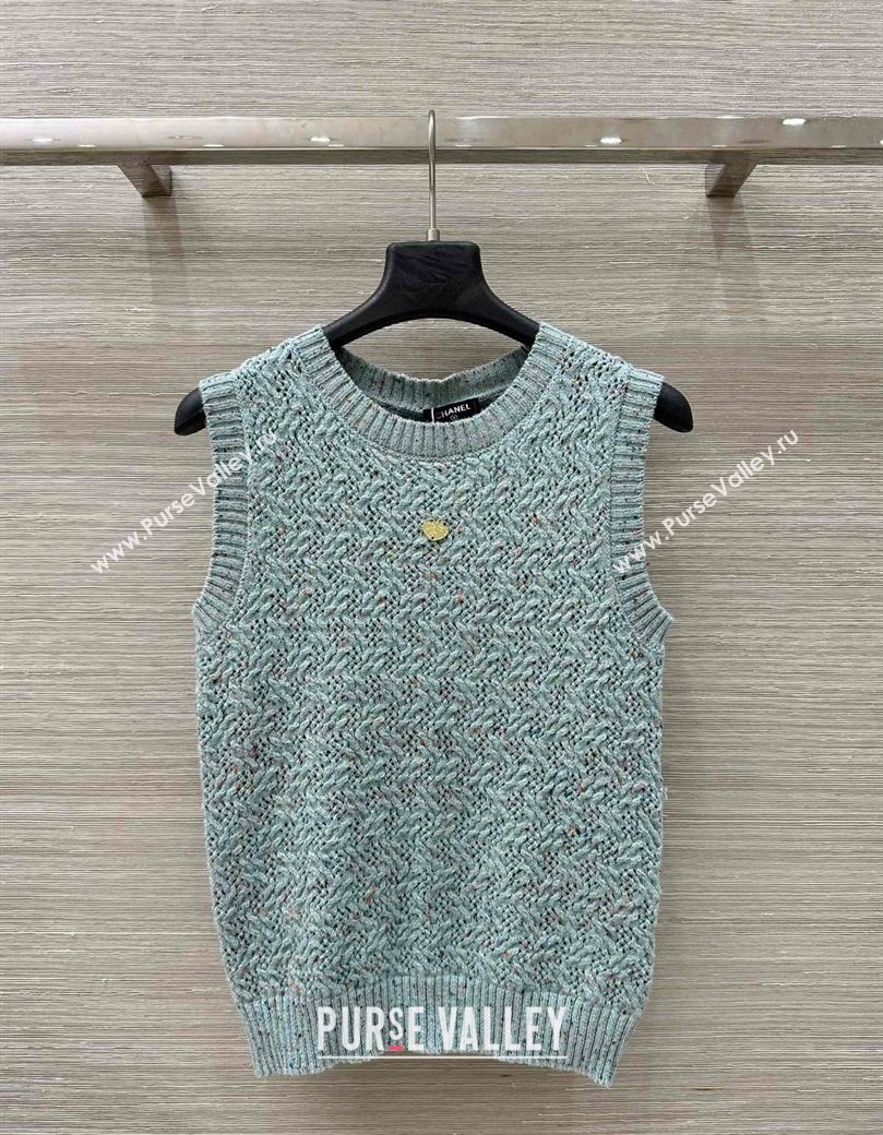 Chanel Cashmere Blend Knit Vest Green 2025 0620 (QI-250620020)